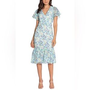NWT SHOSHANNA Audette Floral‎ Flounce Midi Dress Multi Lace USA🇺🇸MADE Size 6